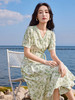 【专属特价】熙世界25夏泡泡袖一片式绑带V领薄荷曼波碎花连衣裙茶歇法式女 商品缩略图2