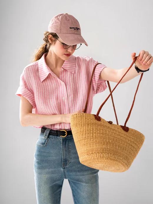 浮生八记/24A058/夏日肌理全亚麻粉条纹好穿好搭短袖衬衫 商品图2