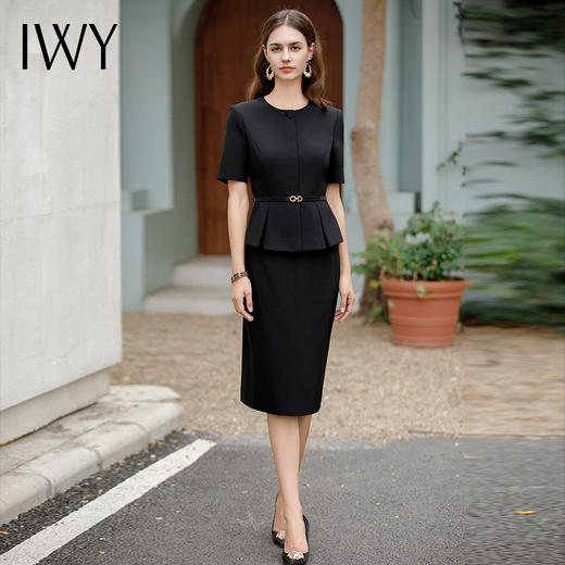 IWY/夏季短袖职业西装半裙黑色气质绑带显瘦西服裙职业女裙套装CS1974 商品图2
