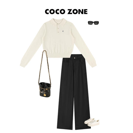 刘一一&COCO ZONE棉麻百搭休闲裤黑色烟管裤系显瘦直筒裤23C29558 商品图2