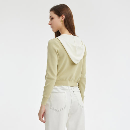 PE631斯尔丽24新款假两件撞色连帽衫双头拉链显瘦减龄时尚开衫针织上衣 商品图1