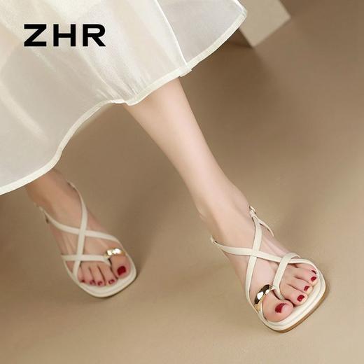 ZHR则则法式绕带夹趾粗跟凉鞋2024新款温柔中跟百搭高级外穿女鞋 商品图5