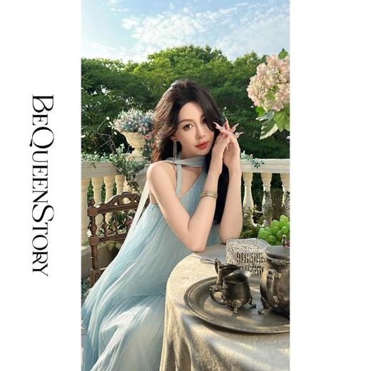 BeQueenStory【爱琴海风】法式立体压褶手工钉珠挂脖上衣&半裙套装 商品图4
