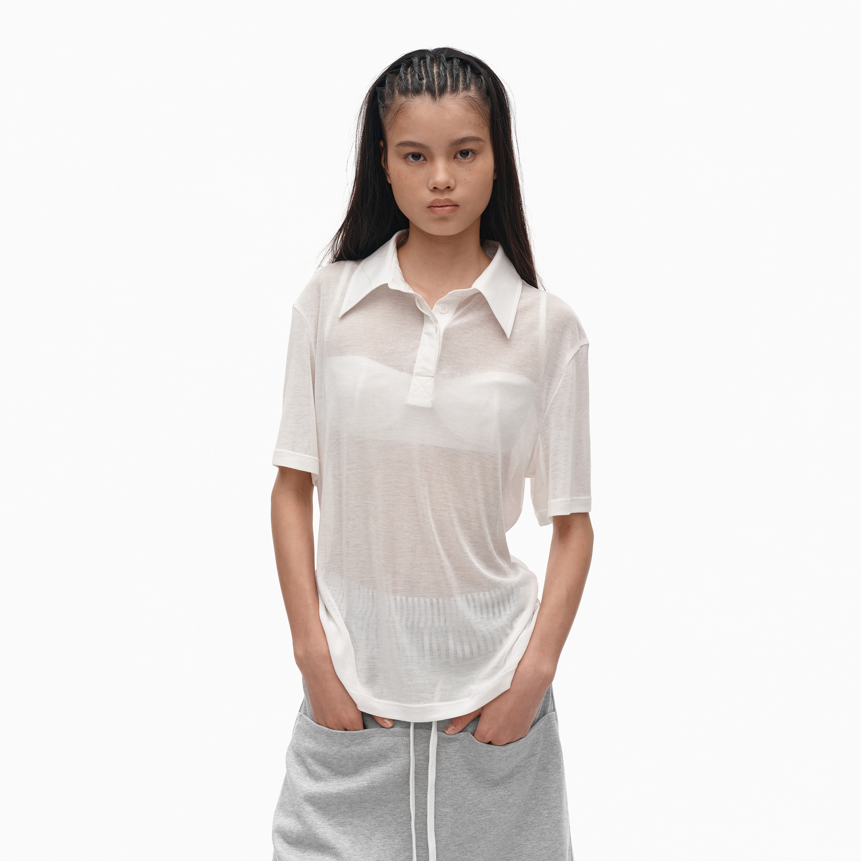 NUTH莱赛尔针织T恤宽松半透拼接短袖上衣女