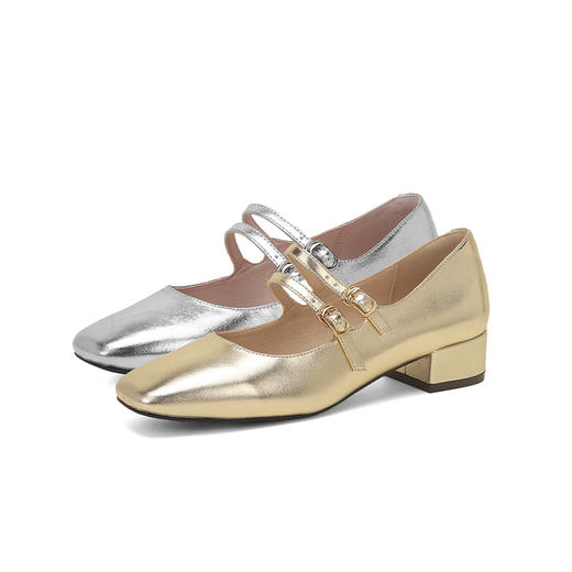 西遇银色玛丽珍鞋女新款法式晚风气质小银鞋中跟粗跟单鞋20046292 商品图4