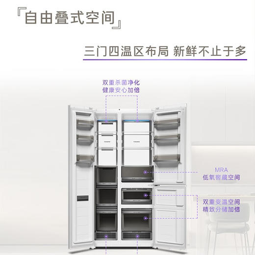 卡萨帝（Casarte）603L叠式对开双开门零距离自由嵌入式家用一级变频超薄超大容量玻璃面板零嵌电冰箱 BCD-603WGCRTM7S3U1 商品图2