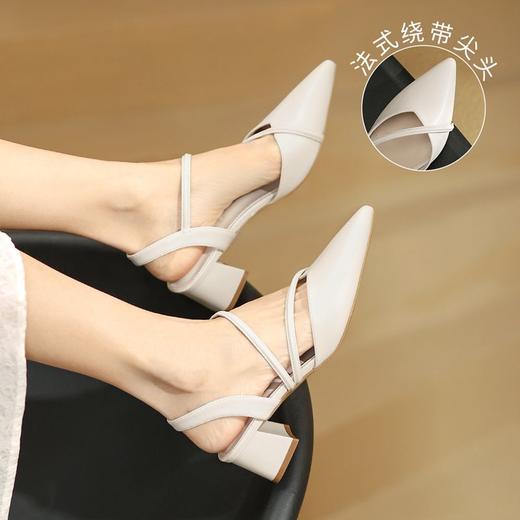 ZHR则则粗跟ins包头凉鞋女2024夏季新款韩版百搭尖头高跟鞋配裙子 商品图5