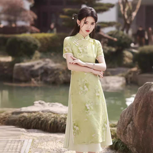 印花玲珑麻，改良素雅旗袍GR5119 商品图1