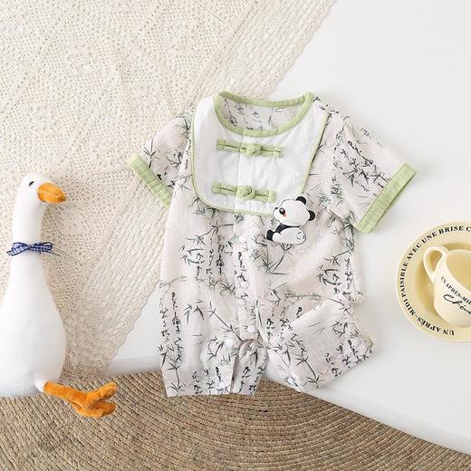 婴儿夏季连体衣新中式短袖新生儿哈衣中国风熊猫爬服宝宝外出服 商品图1