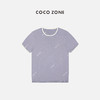 COCO ZONE“香芋紫”春季新款圆领拼接设计百搭短袖针织衫24C10268 商品缩略图0