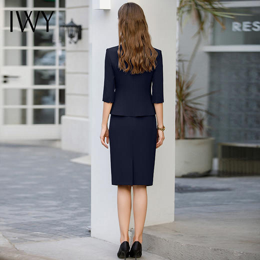 IWY/藏青色西装半裙女职业女裙套装夏季西装七分袖优雅工作服CS1975-Z 商品图3