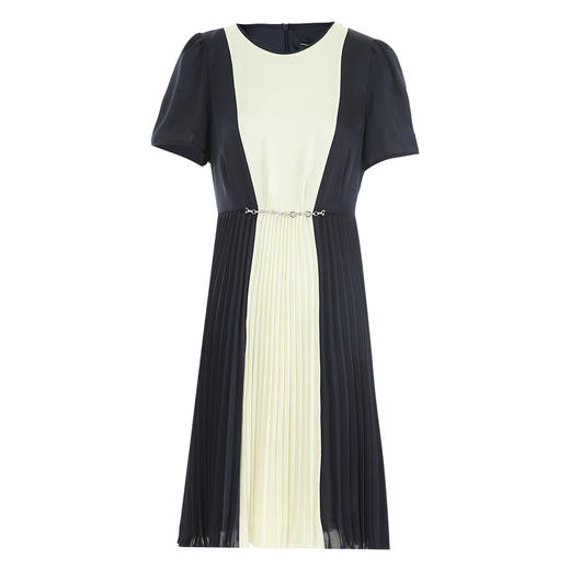 EITIE爱特爱夏季新款气质通勤时尚百搭撞色收腰显瘦裙摆褶皱连衣裙女7407127 商品图5