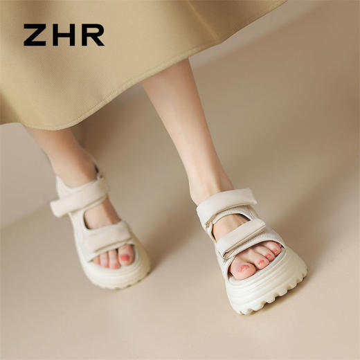 ZHR则则厚底凉鞋女2024夏季新款网洞外穿增高防滑魔术贴沙滩鞋女 商品图7
