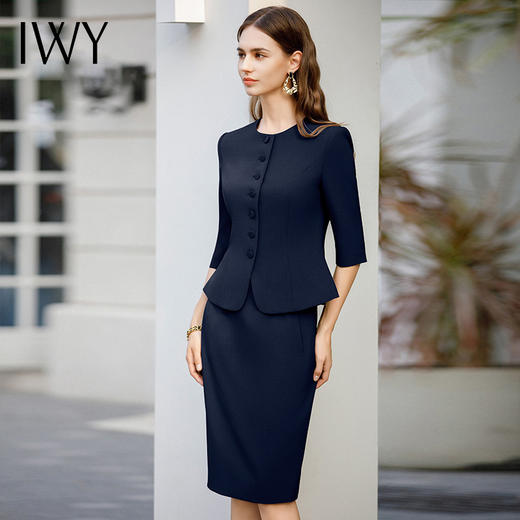 IWY/藏青色西装半裙女职业女裙套装夏季西装七分袖优雅工作服CS1975-Z 商品图4