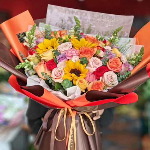 【缤纷美好】向日葵暖色系混搭时尚大气花束 商品图0