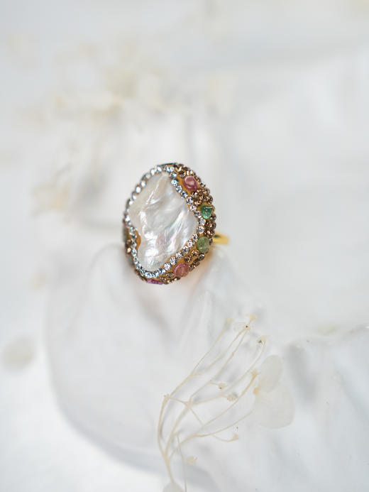 【母亲节献礼.珍珠节】“莫奈花园”巴洛克珍珠碧玺原石系列长链、戒指、耳环套装 商品图5