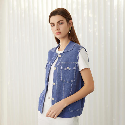 【无袖棉麻针织马甲】24年春夏新品女士棉麻薄款透气针织无袖小外套 商品图3