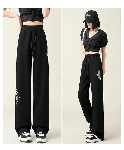 6.22断码清→2432松紧腰国风刺绣直筒裤-喜出 商品图0