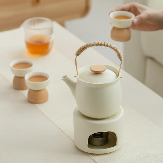 【为思礼】小提轻饮茶套装 简约ins奶油风温茶炉 家用陶瓷杯茶杯 支持定制 礼盒装 商品图0