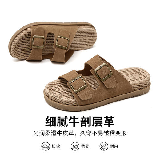 西遇复古勃肯凉拖鞋男新款夏季外穿一字带凉鞋平底休闲拖鞋21745545 商品图2