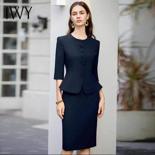 IWY/藏青色西装半裙女职业女裙套装夏季西装七分袖优雅工作服CS1975-Z 商品图0