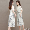 时尚洋气假两件印花连衣裙，中长款拼结时尚A字裙QYM- LRX-AM24708-Y 商品缩略图2