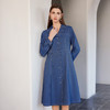【半价款仿牛仔中长款连衣裙】24年春夏新品女士V领单排扣牛仔蓝连衣裙 商品缩略图2