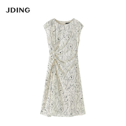 【商场同款】CJDJ503   “ 艺术线条连衣裙 ” 真丝材质 贴肤舒适健康 杏米色温柔雅致 流畅的艺术线条图案新颖耐看 腰部扭结褶裥设计，自然收腰 商品图2