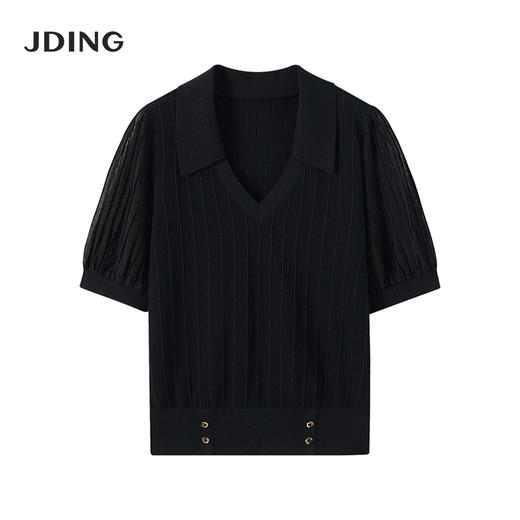 【商场同款】CJKJ501  “ 精美针织衫  ” 简约百搭黑色 腰封设计，巧妙提升腰线  灯笼袖缩窄肩宽  打造直角肩好穿显瘦 肌理感丰富微透的袖子 更有知性感 商品图7