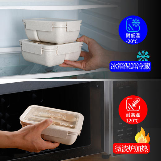 「3件套！日式饭盒套装」可进微波炉加热上班族便当盒 女生轻食减脂分隔午餐盒学生餐饮用具 商品图3