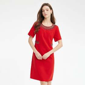 PF891斯尔丽2024新款时尚宴会华丽钉珠款高级感修身礼服圆领短袖连衣裙