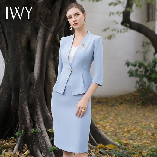 IWY/蓝色西装半裙职业女裙套装夏季小香风七分袖优雅工作服CS1986 商品图0