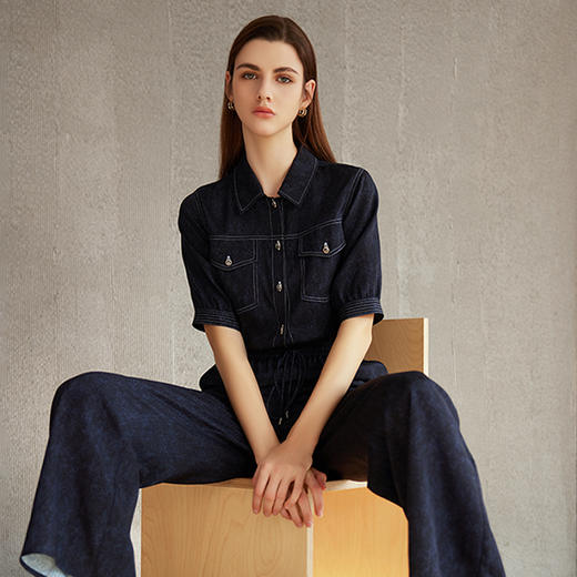 【牛仔款真丝衬衫】24年春夏新品女士时尚桑蚕丝短袖单排扣上衣 商品图3