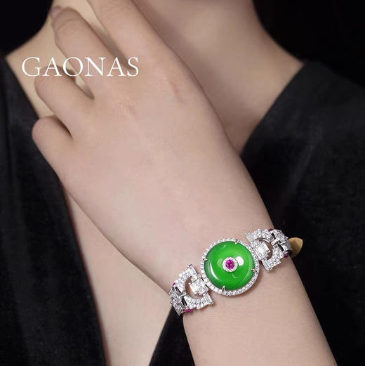 GAONAS 925银锆石手链 高纳仕 经典绿色平安扣腕带GS0340000 商品图3