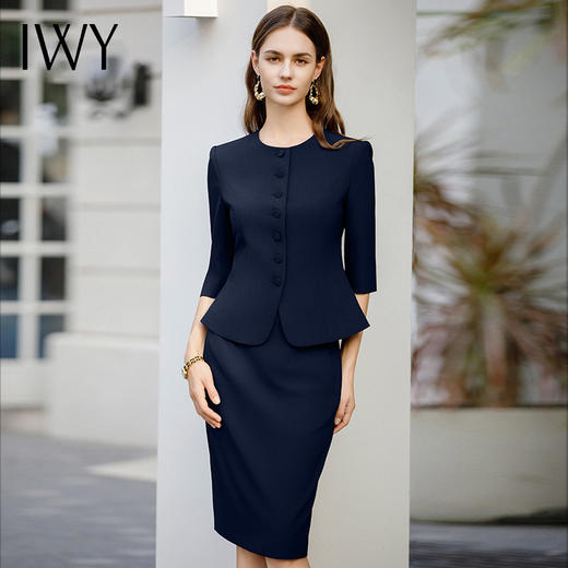 IWY/藏青色西装半裙女职业女裙套装夏季西装七分袖优雅工作服CS1975-Z 商品图2