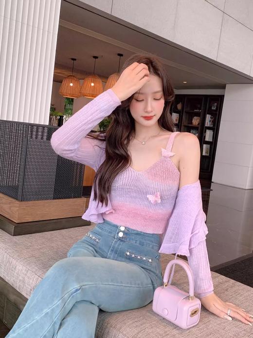 张心子【假日甜心】度假风仙气挂脖收褶吊带背心女夏季法式雪纺衫 U2404076 商品图7