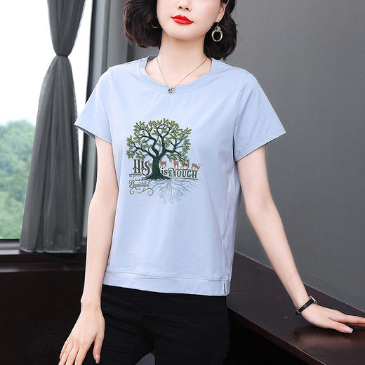 MZ-16887夏装短袖T恤女士新款爆款洋气减龄大码宽松刺绣上衣 商品图2