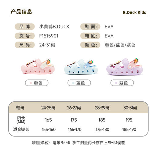 B.Duck小黄鸭家居鞋四季洞洞鞋24-34 F1515928 商品图1