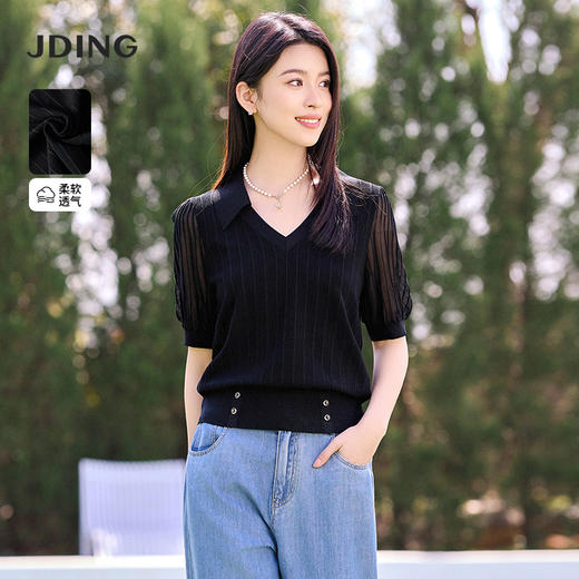 【商场同款】CJKJ501  “ 精美针织衫  ” 简约百搭黑色 腰封设计，巧妙提升腰线  灯笼袖缩窄肩宽  打造直角肩好穿显瘦 肌理感丰富微透的袖子 更有知性感 商品图3