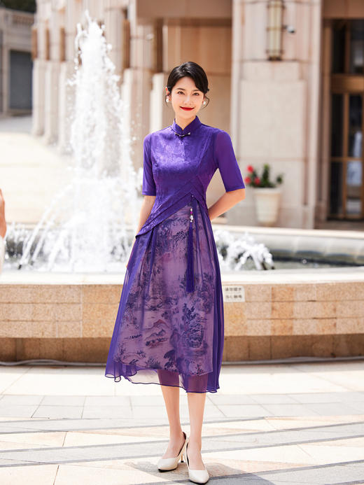 【高雅显年轻❗️轻奢复古长款连衣裙】用料奢华，彰显高贵，多种款式可选，复古黑色春夏款气质漂亮妈妈修身旗袍连衣裙，母亲节好礼L新年礼盒年货礼盒 商品图7