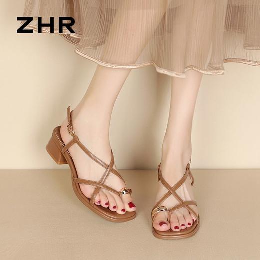 ZHR则则法式绕带夹趾粗跟凉鞋2024新款温柔中跟百搭高级外穿女鞋 商品图7