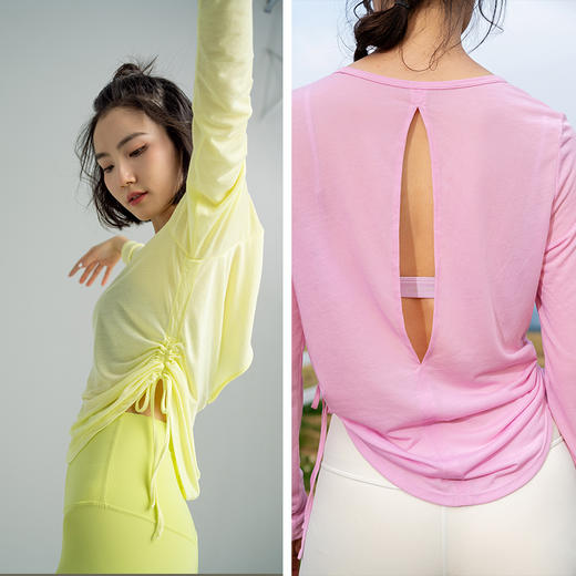 【莱赛尔天丝】侧抽绳圆领长袖上衣 背部镂空 排汗清爽防晒罩衫 商品图5