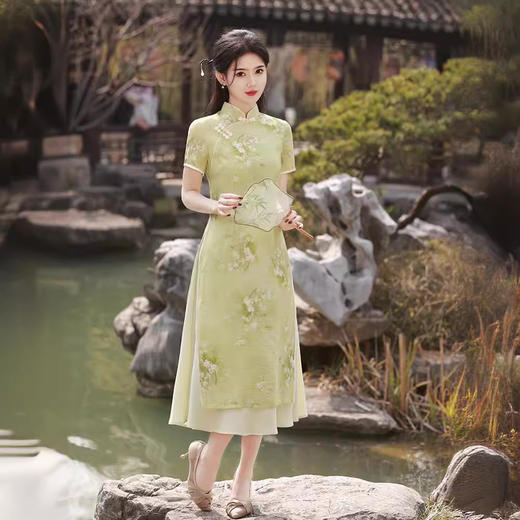 印花玲珑麻，改良素雅旗袍GR5119 商品图0