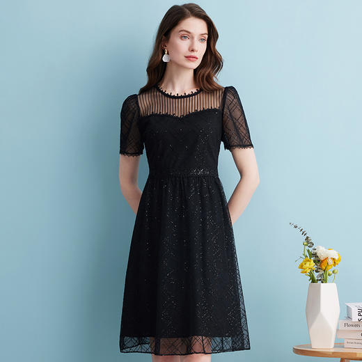 EITIE爱特爱夏季新款优雅蕾丝拼接连衣裙女7407158 商品图2