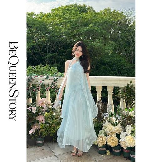 BeQueenStory【爱琴海风】法式立体压褶手工钉珠挂脖上衣&半裙套装 商品图3