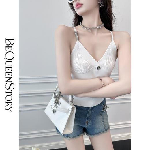 BeQueenStory【山茶海岸】舒适凉爽透气肌理感针织双曲纱线吊带背心 商品图4