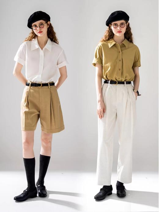 浮生八记/24A058/夏日肌理全亚麻粉条纹好穿好搭短袖衬衫 商品图0