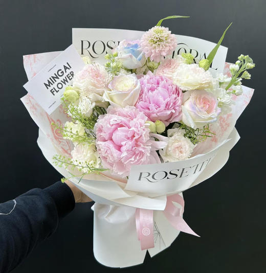 【歌颂】2朵巨型芍药➕6朵人鱼姬玫瑰，混搭精品大气花束 商品图0