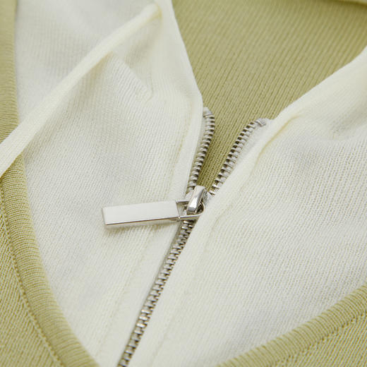 PE631斯尔丽24新款假两件撞色连帽衫双头拉链显瘦减龄时尚开衫针织上衣 商品图5