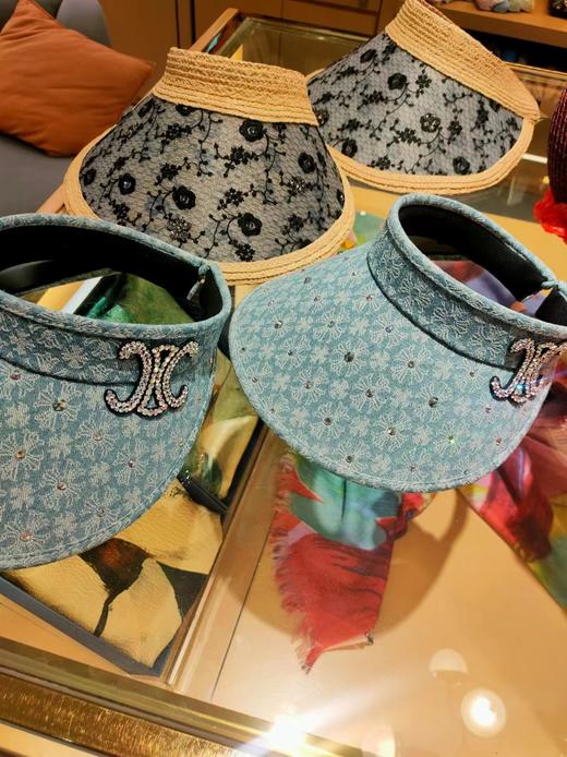 优品堂【摩萨】品质国风重手工双面绣花水钻空顶拉菲草遮阳帽 商品图3